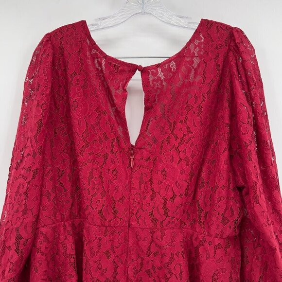 Torrid Plus Women's Peplum Lace Long Sleeve Lined Red Top 2X - Picture 6 of 10
